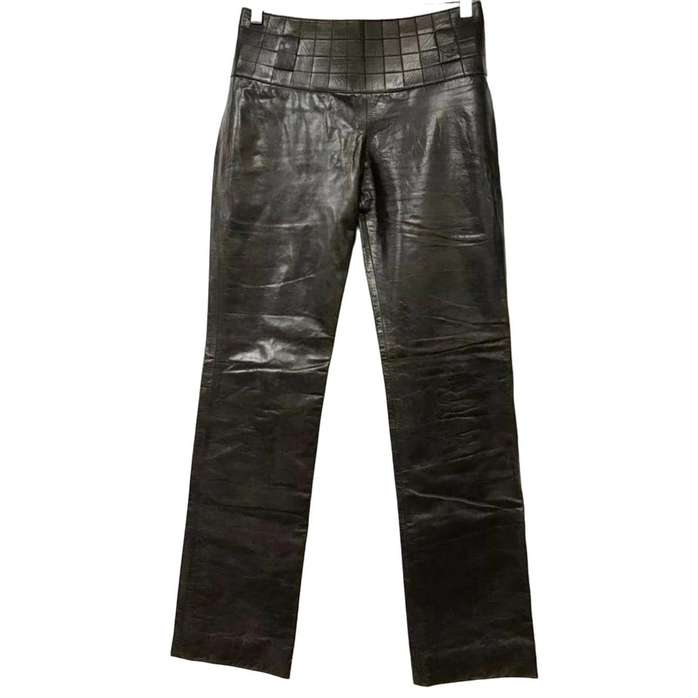 CHANEL DARK BROWN LEATHER PANTS 36